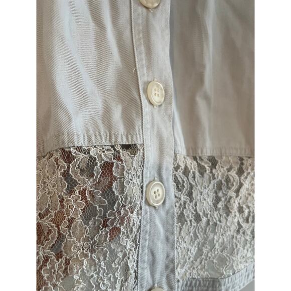 Vintage Short Sleeve Button Down w Lace Cutouts Cotton Blend Tan Size Small JL - Picture 3 of 7